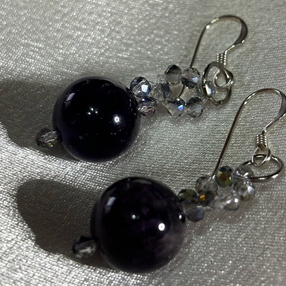 Hand crafted amethyst and crystal earrings on sterling silver ear wires - Picture 4 of 5